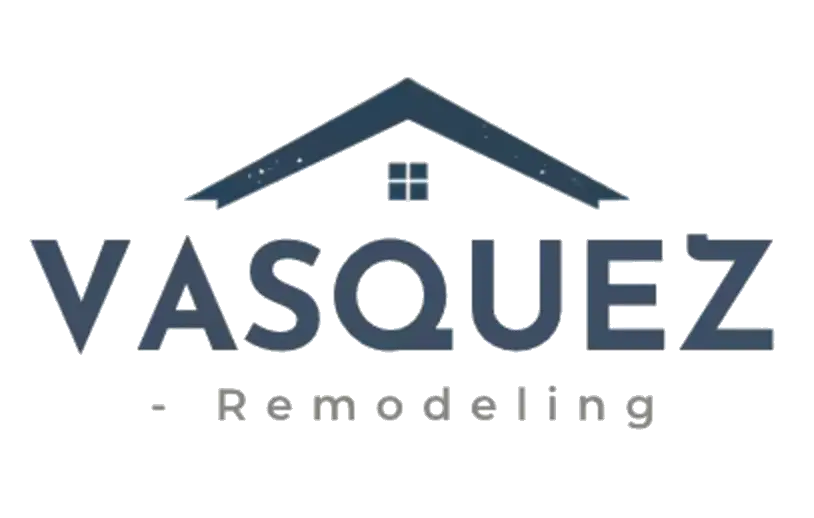 Logo for Vasquez Remodeling. The text VASQUEZ appears below a roof with a small window, and Remodeling is written underneath in a lighter gray font.